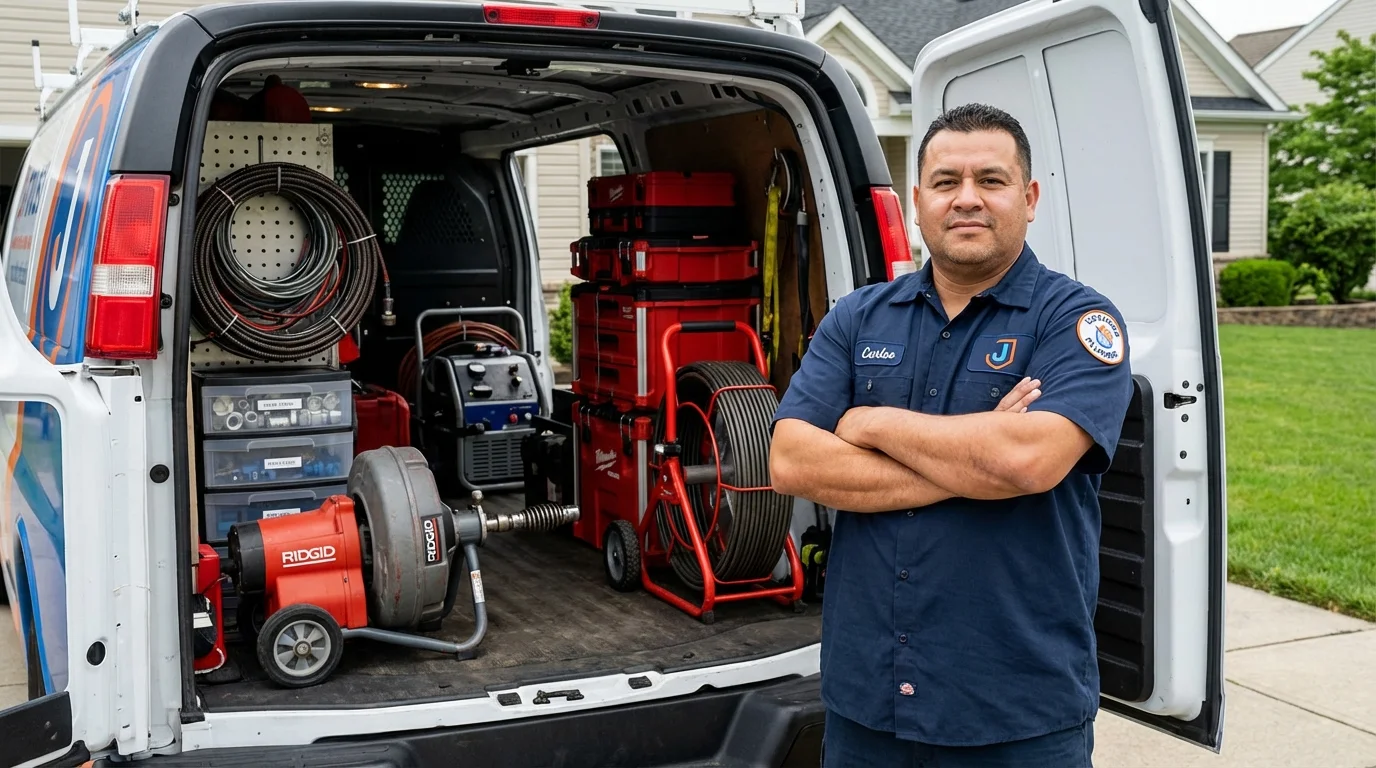 Professional drain cleaning equipment and Johns Plumbing LLC plumber in Cobden