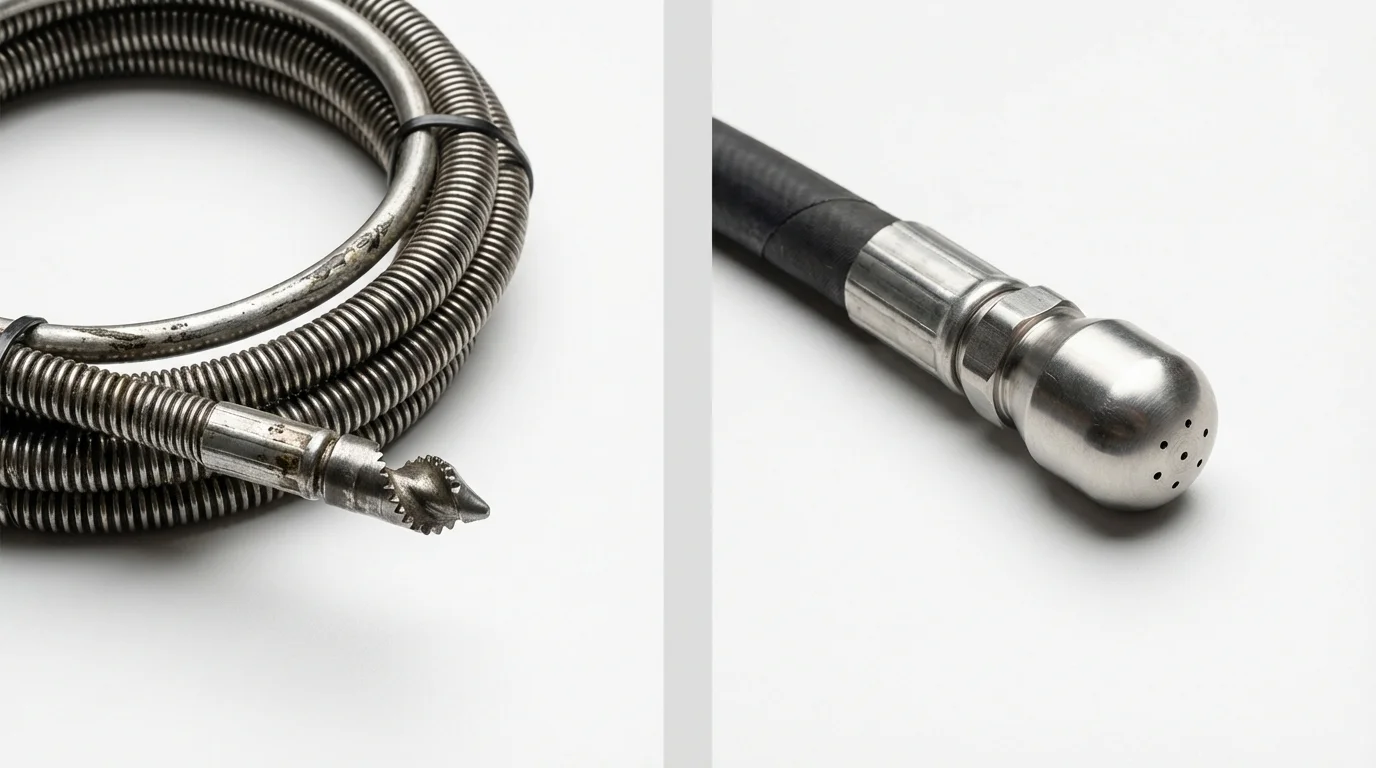 Drain snake cable and hydro jetting nozzle used for drain cleaning in Cobden, IL