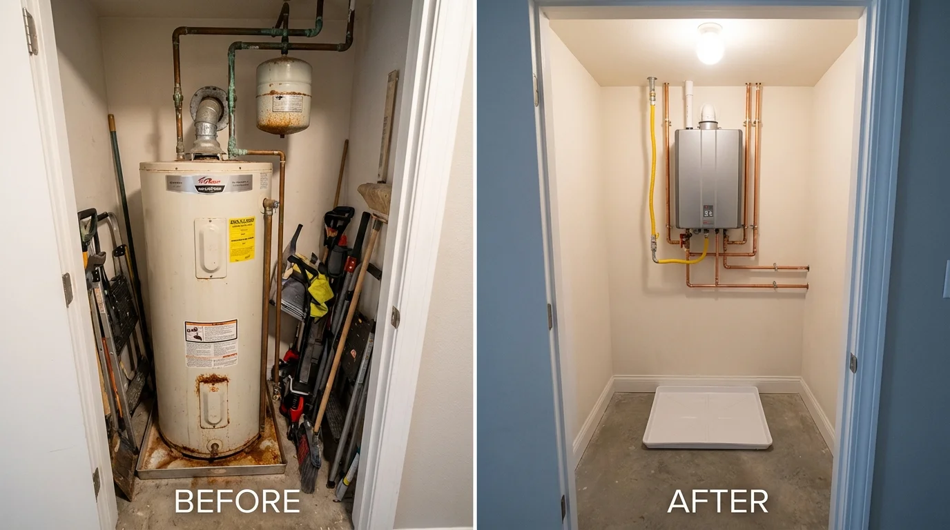 Tank water heater versus wall-mounted tankless unit comparison for Cobden, IL homeowners